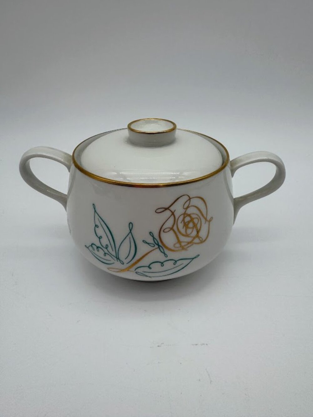 Vintage Easterling Bavaria Germany Porcelain Lidded Sugar Bowl Gold Rose MCM